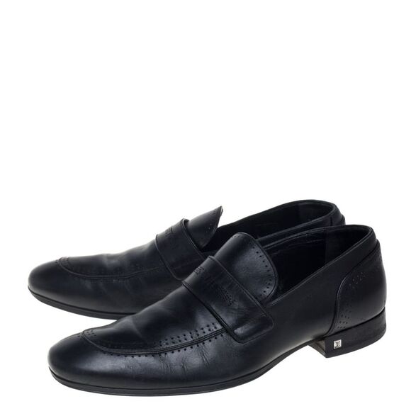 Louis Vuitton Black Leather Logo Perforated Slip On Loafers Size 40 - Picture 4 of 4